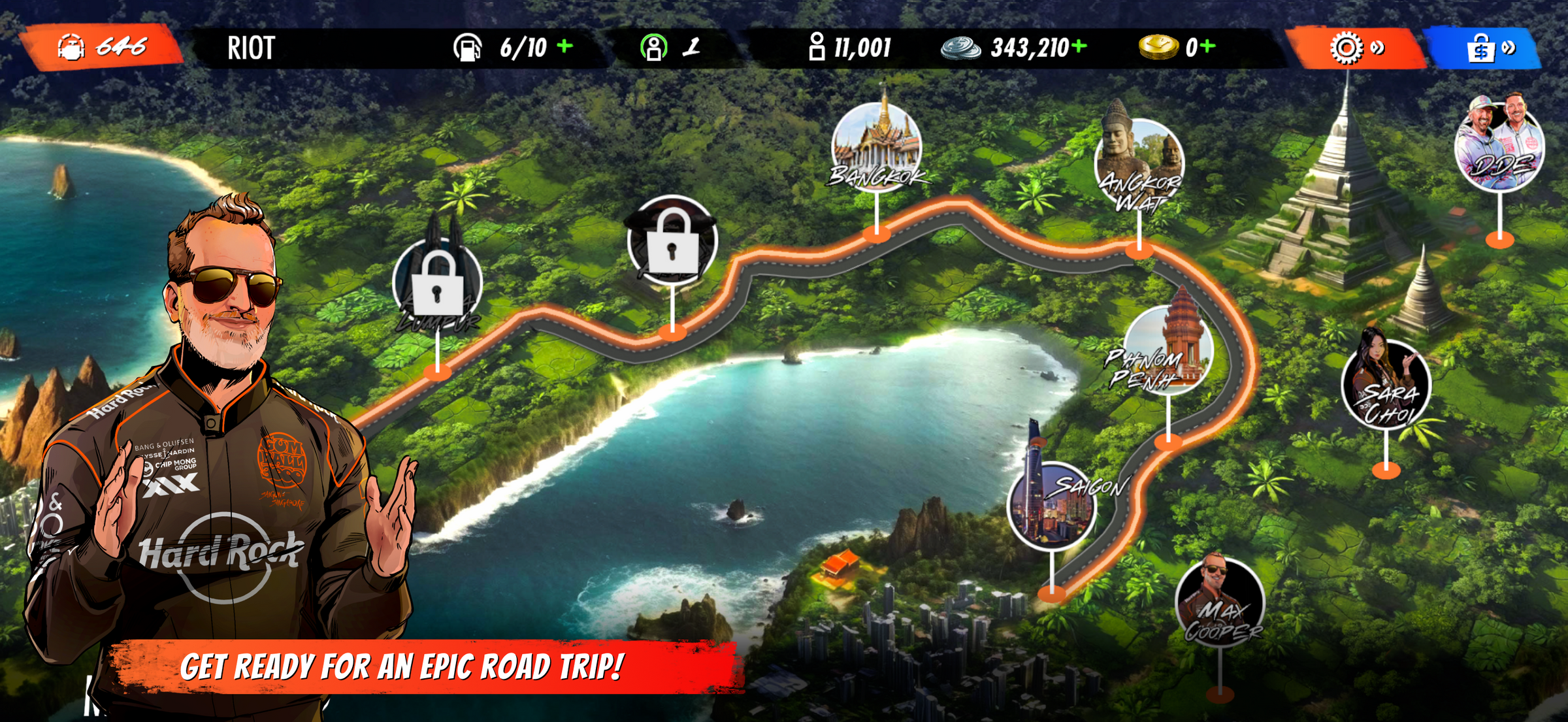 Game interface with Maximillion Cooper and Rally route on screen