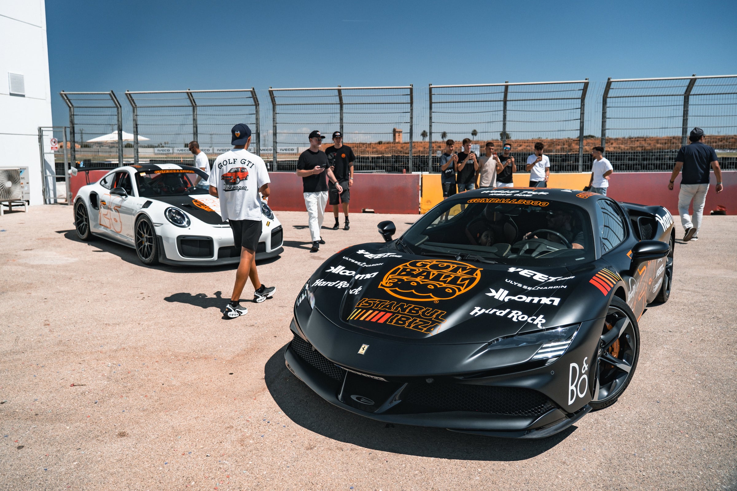 Ferrari supercar with the all new official Istanbul to Ibiza Gumball rally livery 