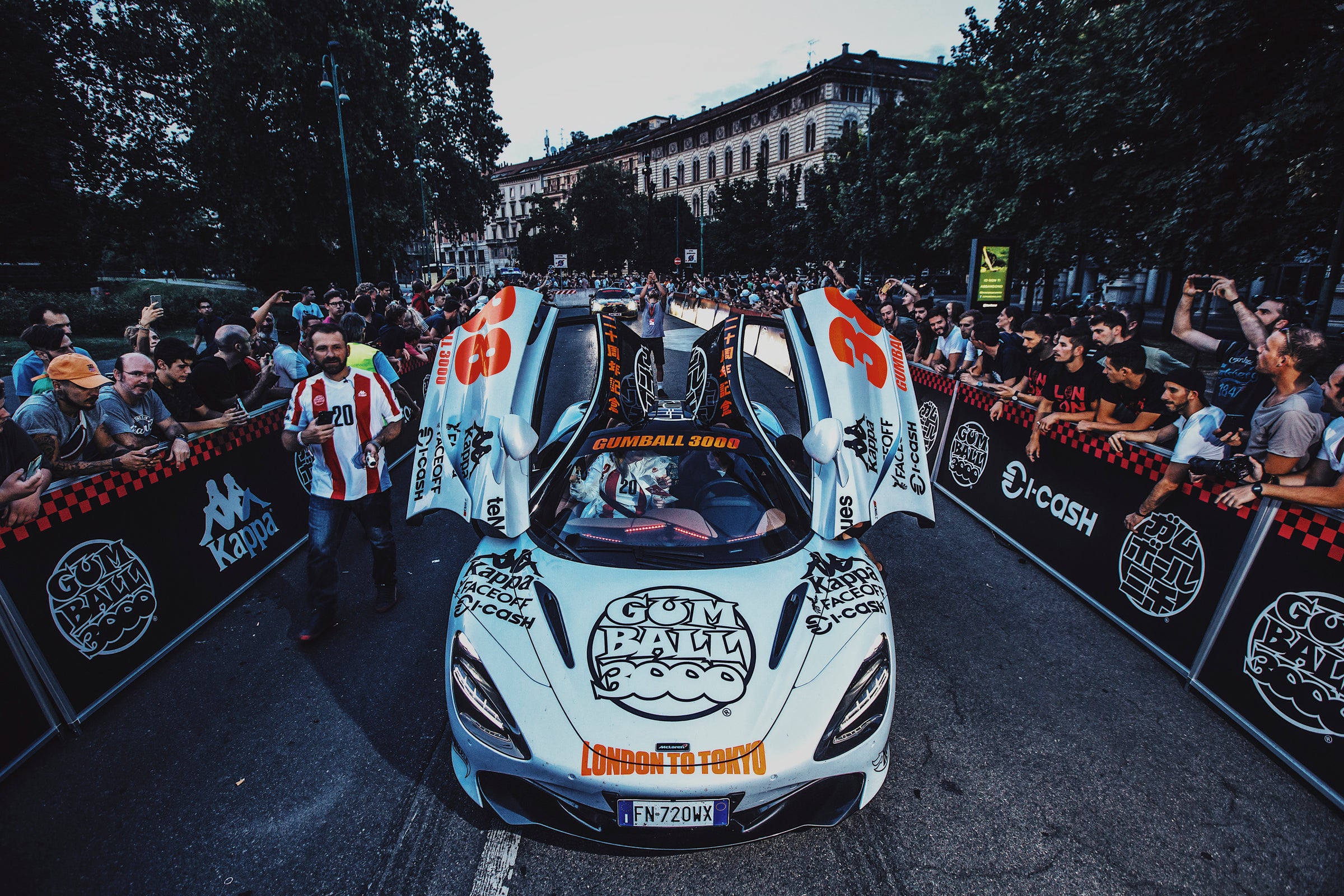 Gumball branded supercar arriving into Italy for their overnight stop 